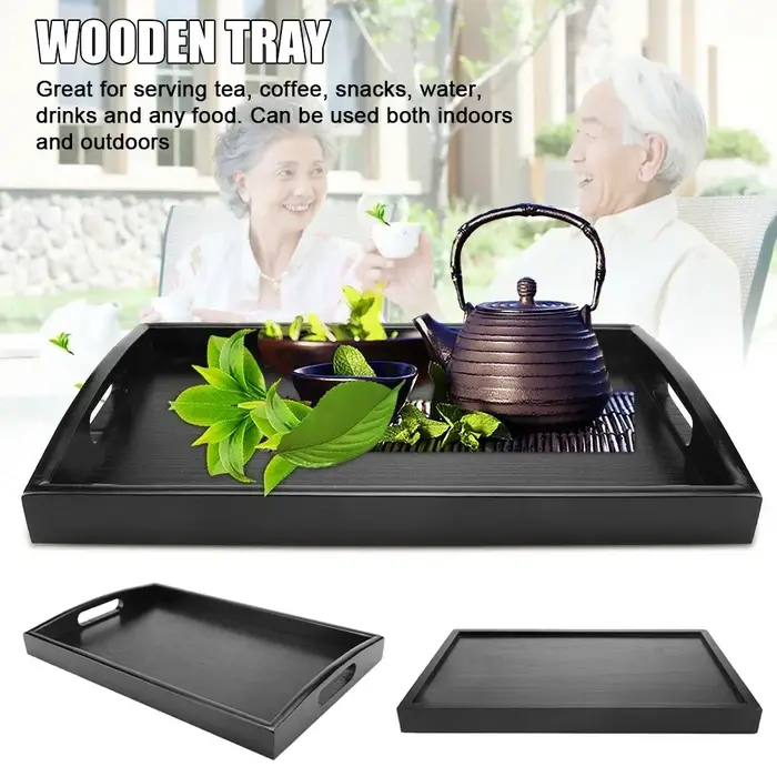 Palette de service rectangulaire en bois noir