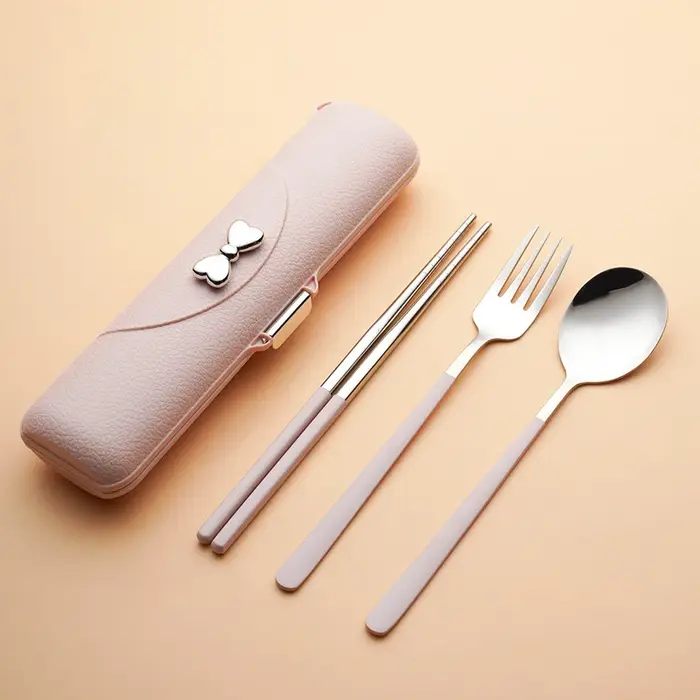 Ensemble de couverts de style coréen 3 pièces en acier inoxydable 304, cuillère, fourchette, baguett