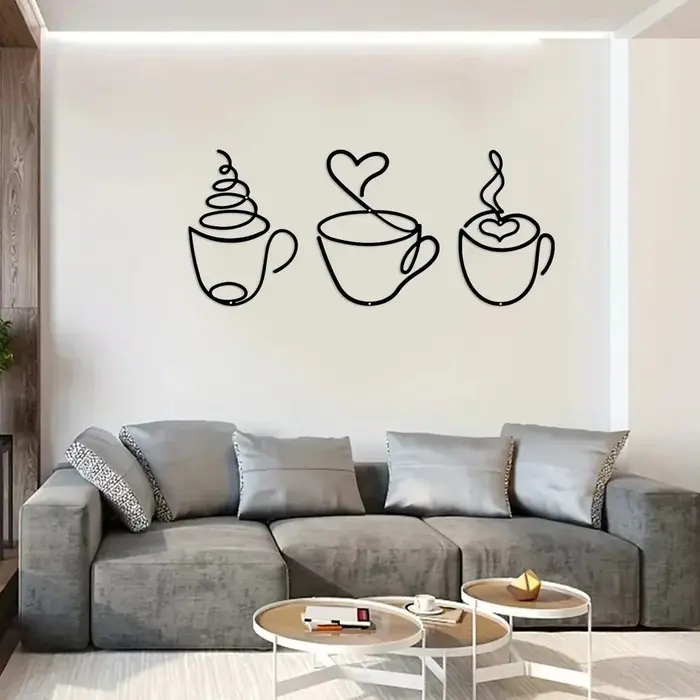 CIFBUY Ensemble de 3 décorations murales en métal en forme de tasses à café