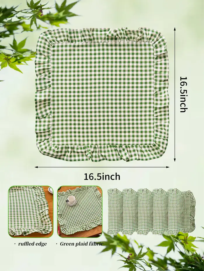 Ensemble de 6 sets de table carrés à carreaux verts gingham