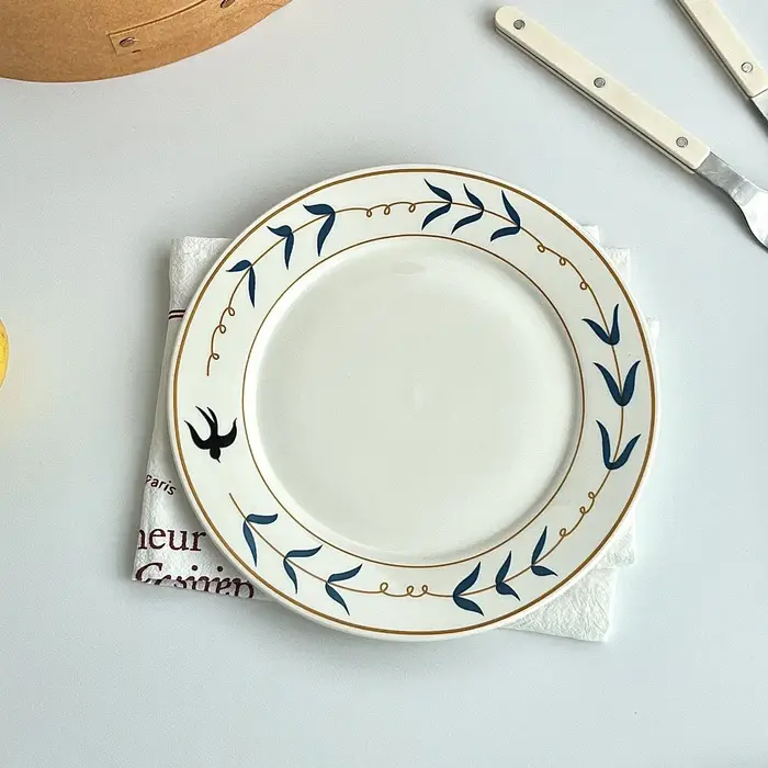 Assiette en céramique rétro japonaise, bord doré, assiette profonde d'hirondelle française, plat de 