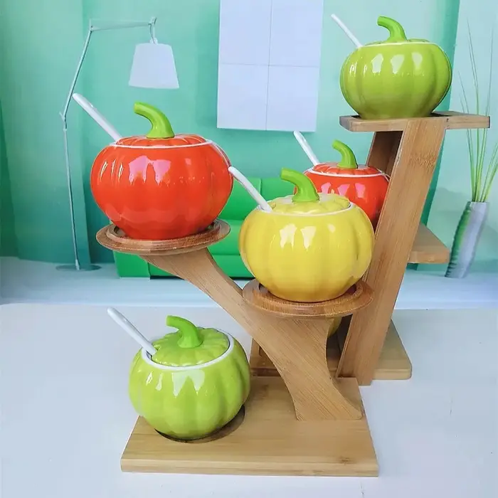 Ensemble de pots d'assaisonnement en céramique de Aliments avec cuillère