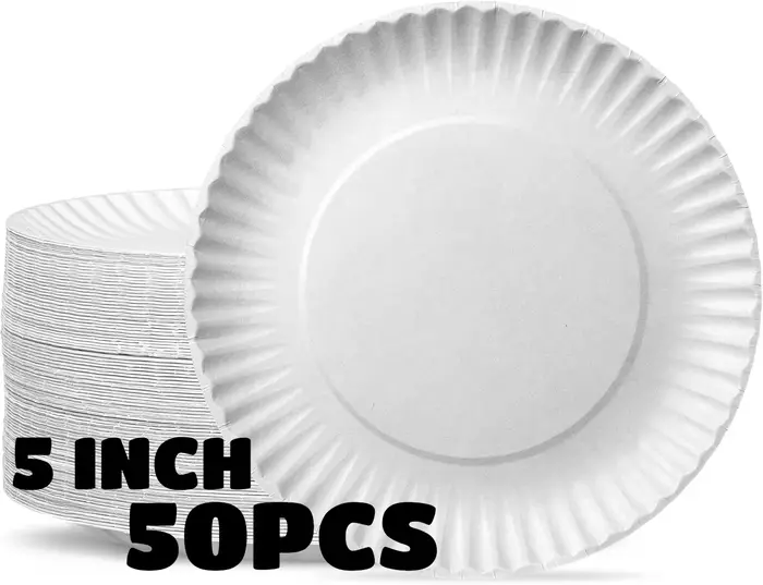 100 Pièces Assiettes en Carton Jetables Blanches Rondes pour Gâteaux, Desserts, Snacks, Décoration d