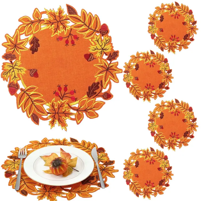 Napperon d'automne pour Thanksgiving, napperons de récolte d'automne, feuilles d'érable brodées, tap