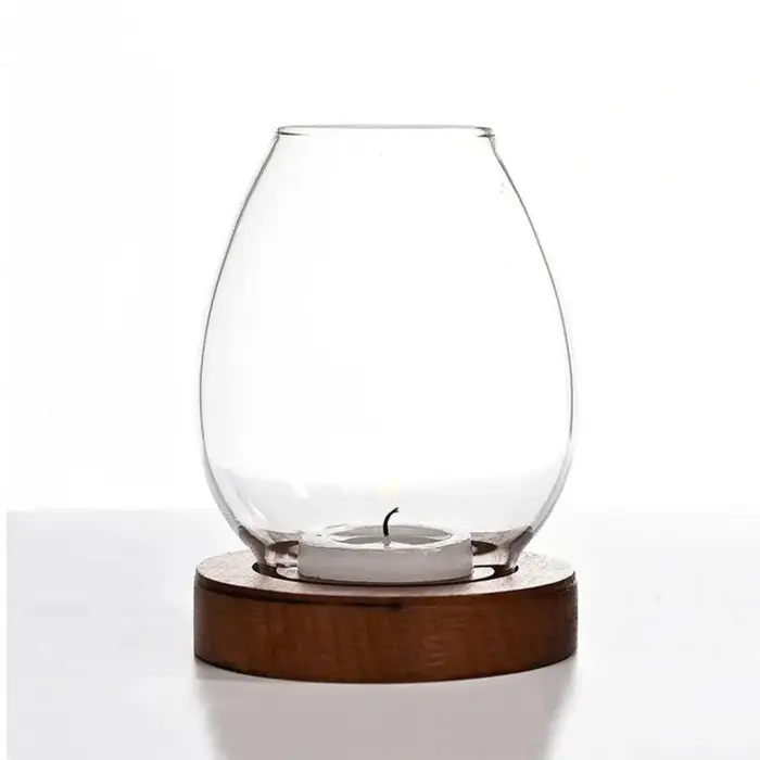 Bougeoirs en verre avec couvercle de tasse rond avec Base en bois bougeoirs décor à la maison orneme