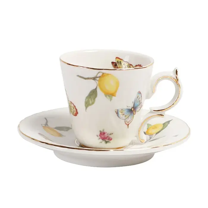 Ensemble tasse et soucoupe à café en céramique européenne avec motif papillon citron et cuillères