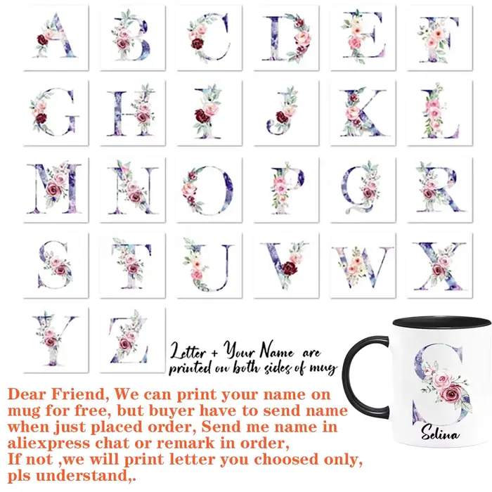 Tasse à café florale personnalisée avec nom
