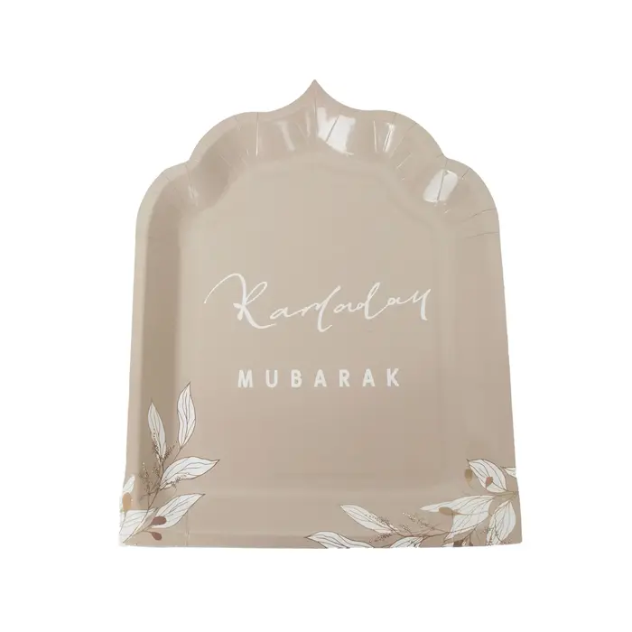 Assiettes en papier gris Ramadan Mubarak