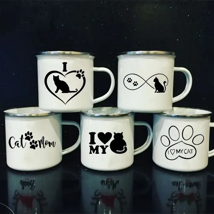 Tasse en émail imprimée I Love My Cat