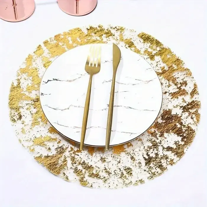 Lot de 10 tapis de table ronds métallisé doré – sets