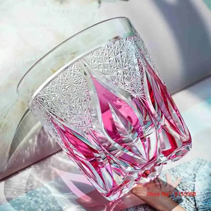 Verre à vin en cristal rose haut de gamme Edo Kiriko