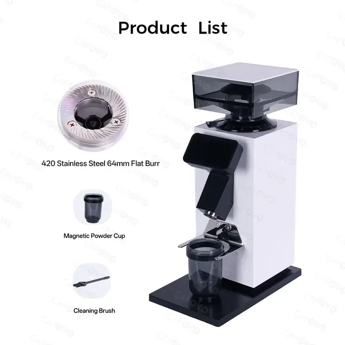 CAFOVO G964F broyeur de dosage à base de temps 64mm moulin à café à bavure plate Plasma antistatique adapté au