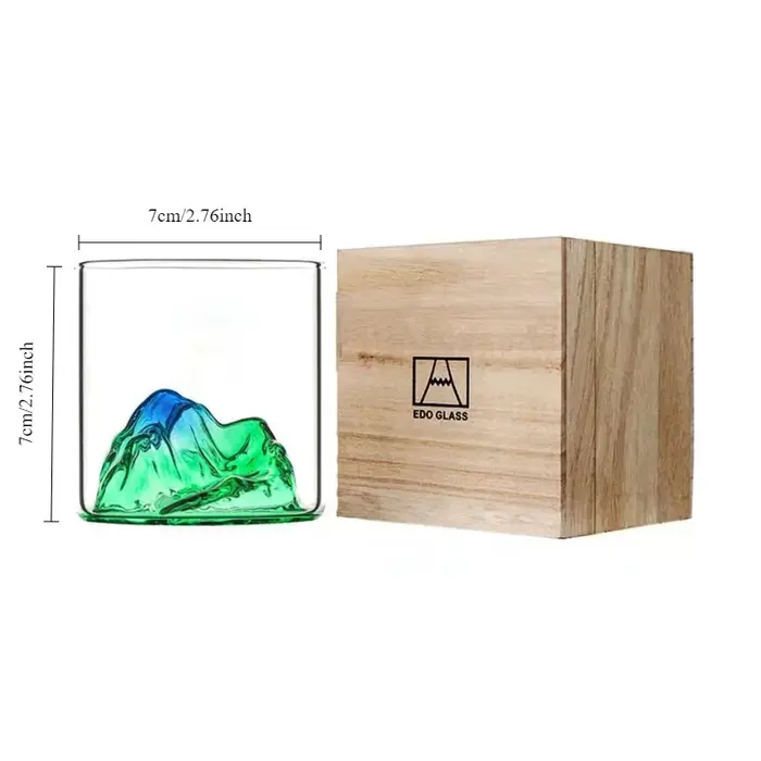 Verre à whisky de montagne 3D japonais, glacier à l'ancienne, verres à whisky, boîte-cadeau en bois,