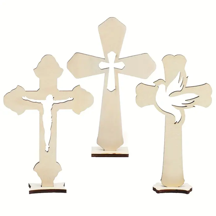 6 croix en bois catholiques pour l'artisanat, petites décorations de baptême, croix rustiques sur pi