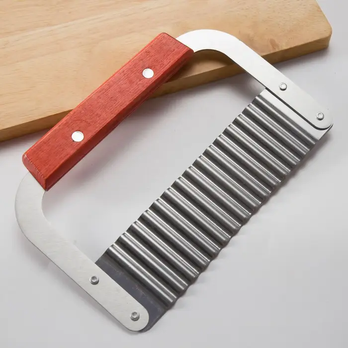 Couteau ondulé avec manche en bois en acier inoxydable, couteau à pommes de terre en dents de loup,