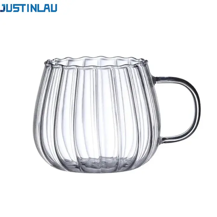 JUSTINLAU 400ml tasses à café en verre à haute teneur en Borosilicate tasse à rayures créative petit déjeuner