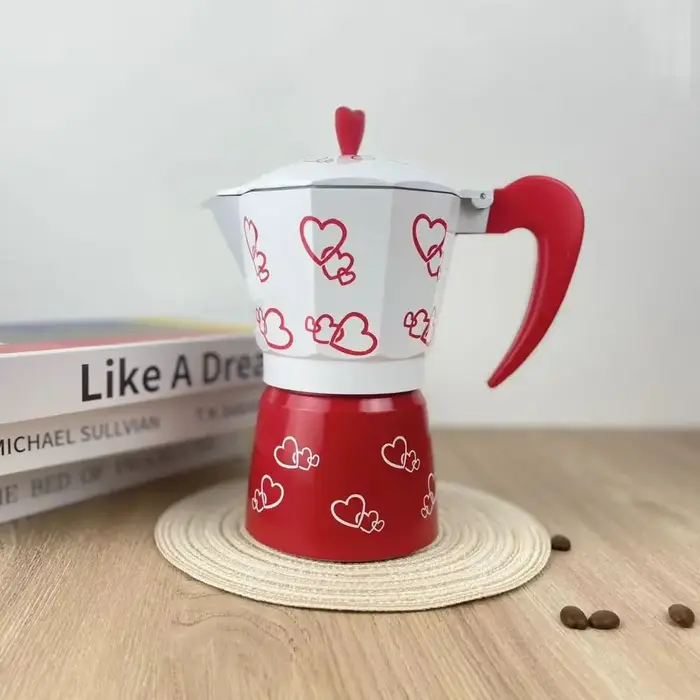 Pot à moka en aluminium à motif de cœur personnalisé