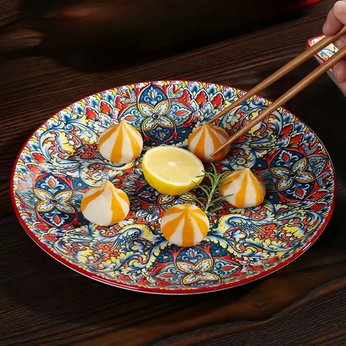 Assiette ronde en céramique de style bohème