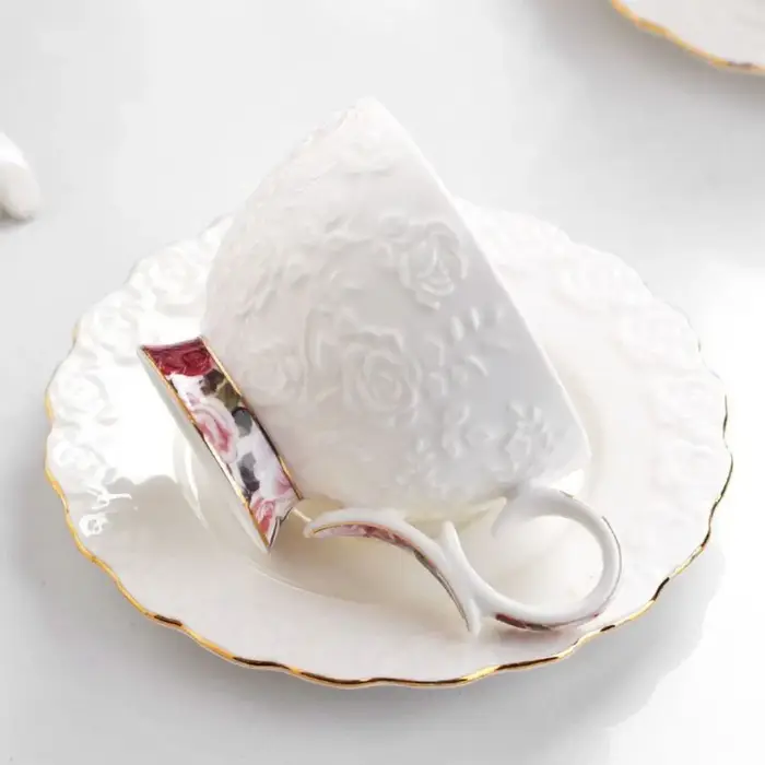 Vintage en céramique tasse à café cuillère assiette ensemble de luxe exquis Latte fleur thé eau