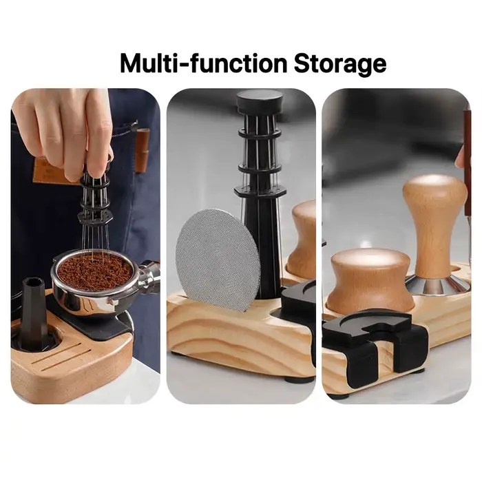 Support de Tamper et Porte-Filtre en Bois de Noyer pour Accessoires d'Espresso 51MM 54MM 58MM – Stat