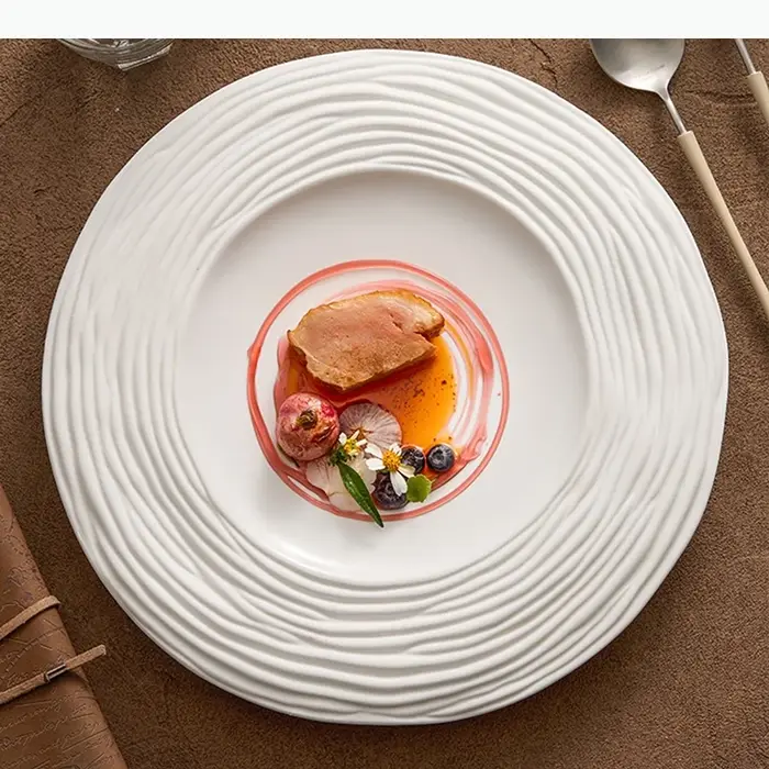 Assiette en céramique à motif ondulé mat, assiette à dessert double couche, assiette à steak, plat à pâtes, assiettes de service, vaisselle de cuisine moléculaire