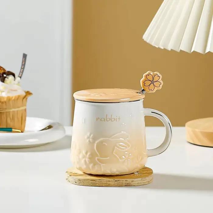 Tasse à café en céramique motif lapin mignon