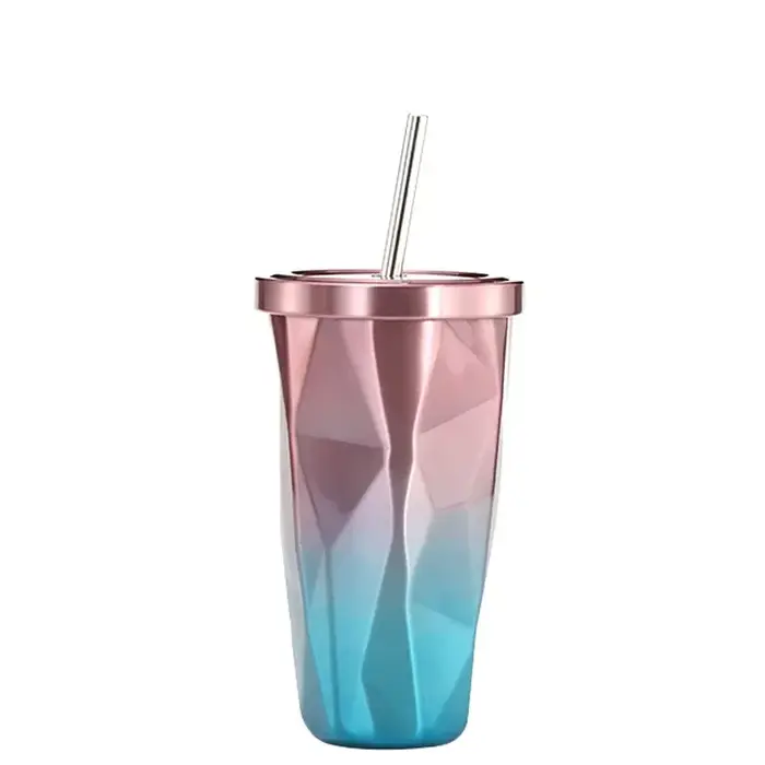 Tasses à eau automatiques isolées, acier inoxydable 304 à Double paroi, 500 ml/17 oz, avec paille, b