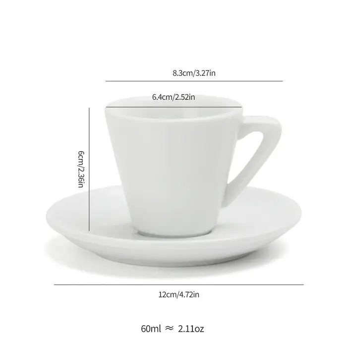 Tasses à expresso en céramique de 60ML avec soucoupe, Design minimaliste blanc pur pour Latte Art, t