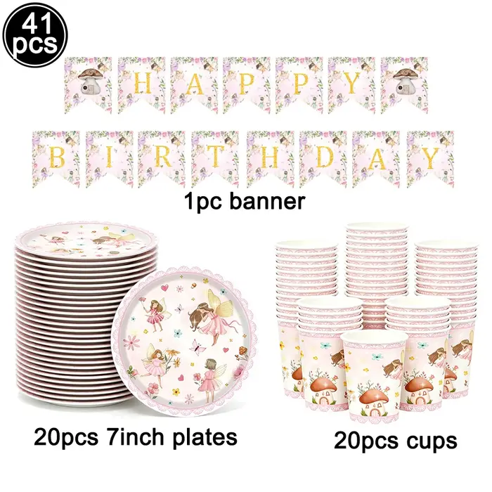 Ensemble de vaisselle de fête féerique comprenant assiettes en papier
