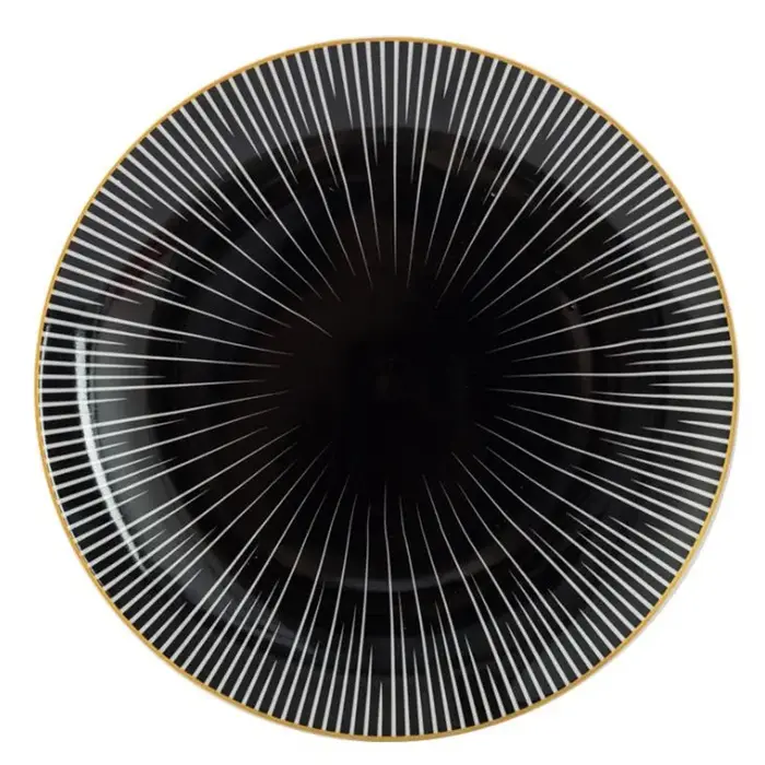 Assiette ronde avec incrustation dorée, assiettes de service, vaisselle à dessert, motif géométrique