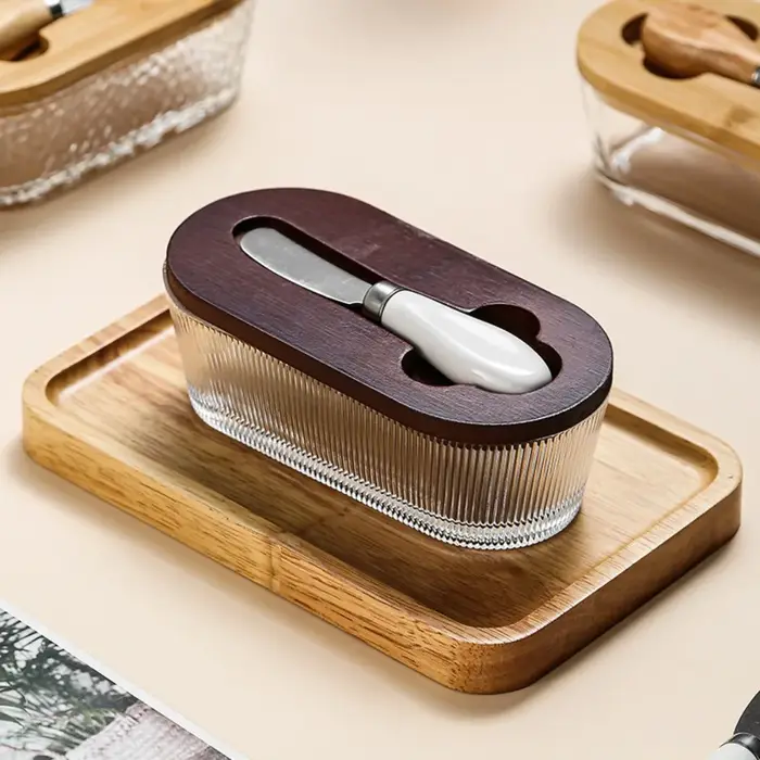 Boîte à beurre en verre de forme ovale Durable