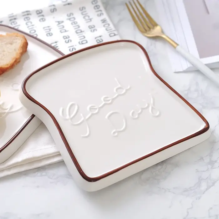 1pc bonne journée Toast forme porcelaine assiettes plats nourriture pain Dessert plateau pour petit déjeuner vaisselle