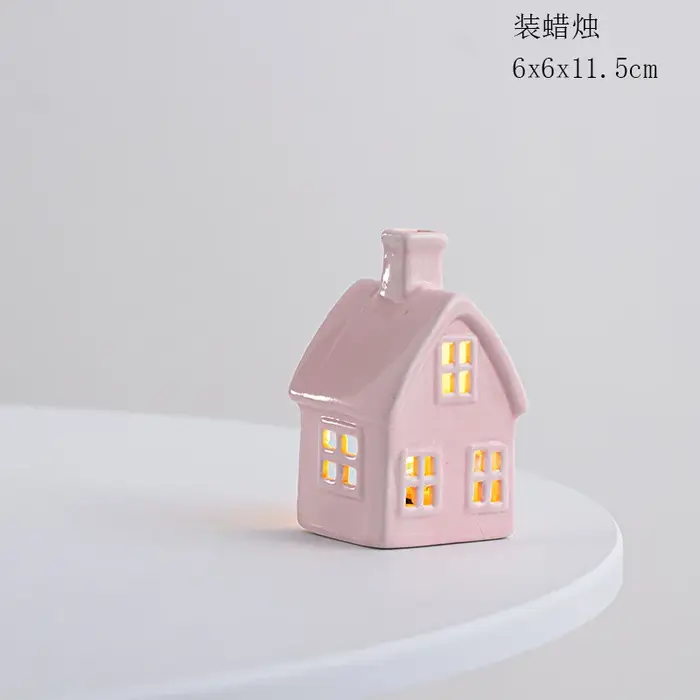 Décoration de noël porcelaine Miniature maison de Village lumière LED céramique château modèle