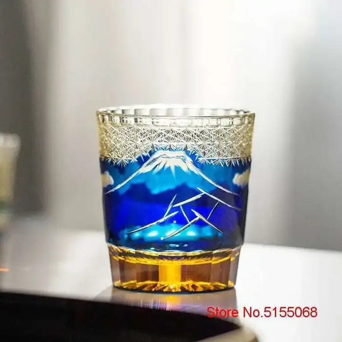 Gravure à la main japon mont Fuji Edo Kiriko verre à whisky ambre cristal verres à vin gobelet