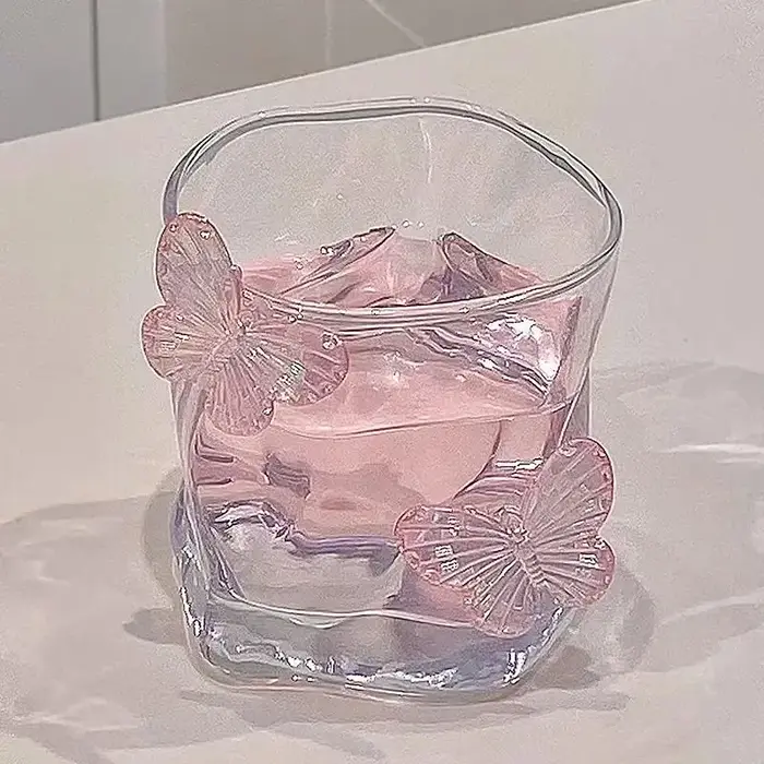 Verre torsadé Transparent papillon, tasse d'eau de haute beauté, verre de bière, jus domestique, verres à whisky, boissons froides, verrerie
