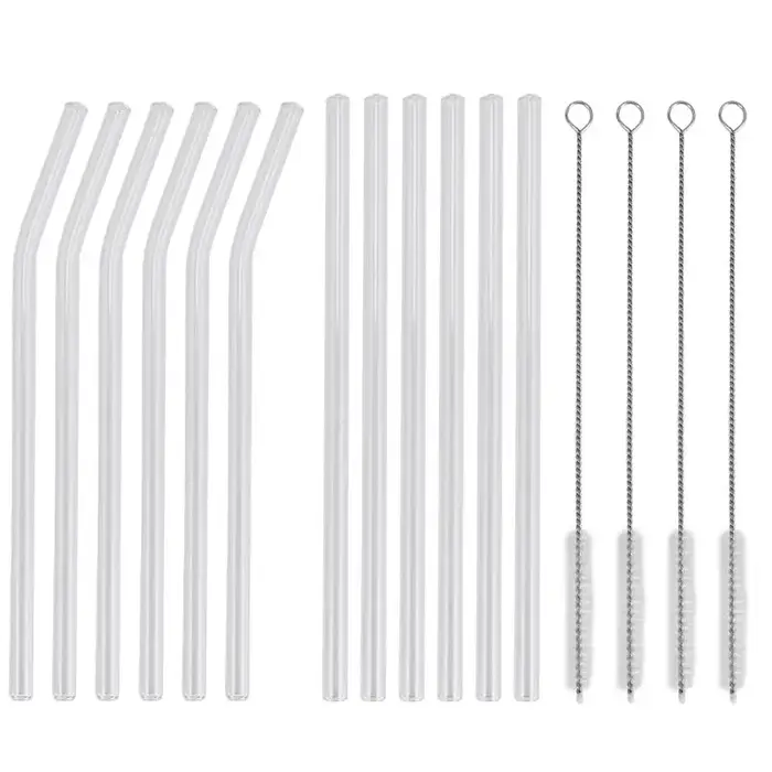 12PCS Pailles en verre transparent réutilisables