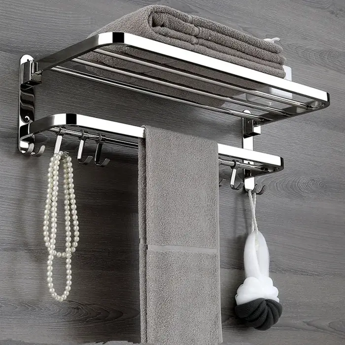 Étagère Pliante en Acier Inoxydable pour Serviettes de Bain