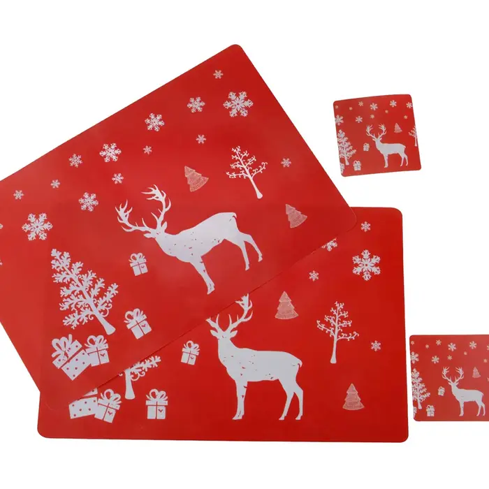 Toile de noël lavable, ensembles de 12 napperons et 12 tasses