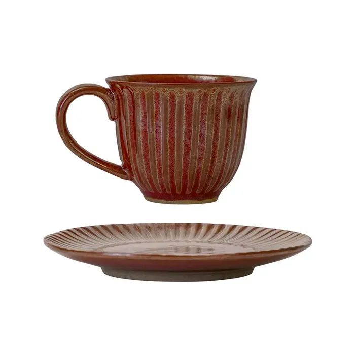 Un ensemble de tasses et assiettes tasse à café Style rétro en céramique rayé bureau thé de l'après-midi poterie