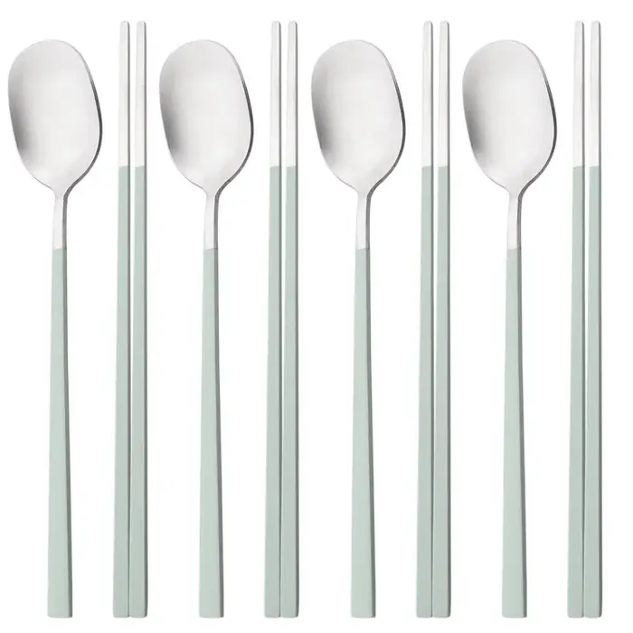 8 pièces coréen service de vaisselle argent haute qualité en acier inoxydable ensemble de couverts mat dîner cuillère