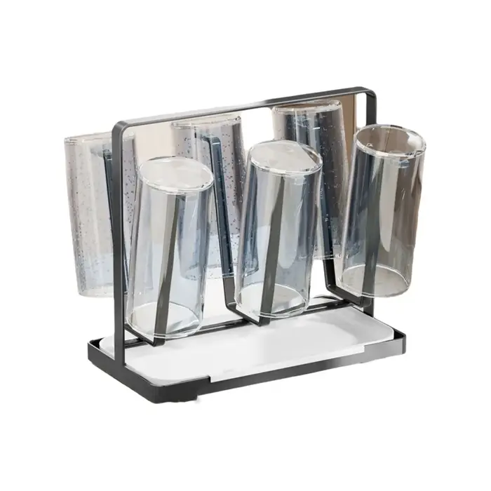 Fond antidérapant 6 tasses en verre support de support en acier inoxydable avec plateau support de t