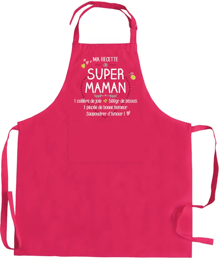 Tablier de cuisine Ma recette de super maman recycl Rose 72 x 90