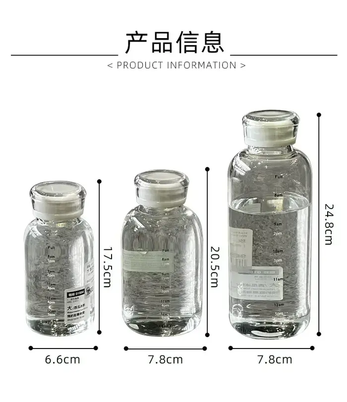 Ins-Bouteille d'eau en verre avec marqueur de temps