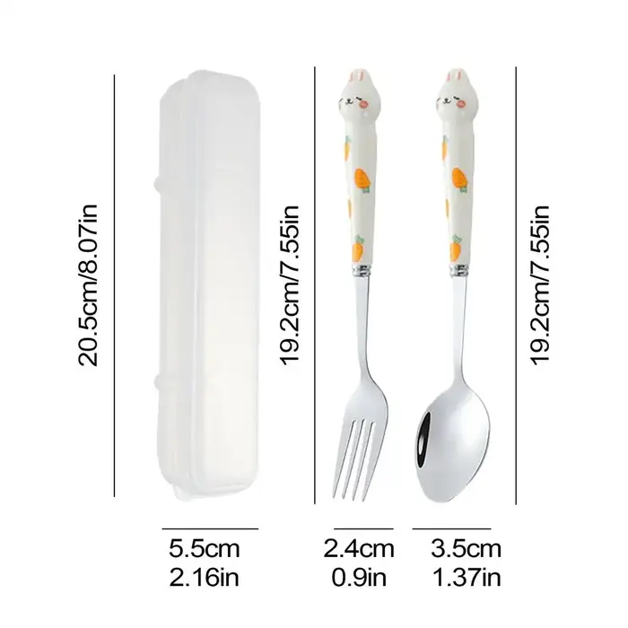 Ensemble de Couverts Mignons en Acier Inoxydable, Motif Lapin de Dessin Animé, Kit de Couverts Poli