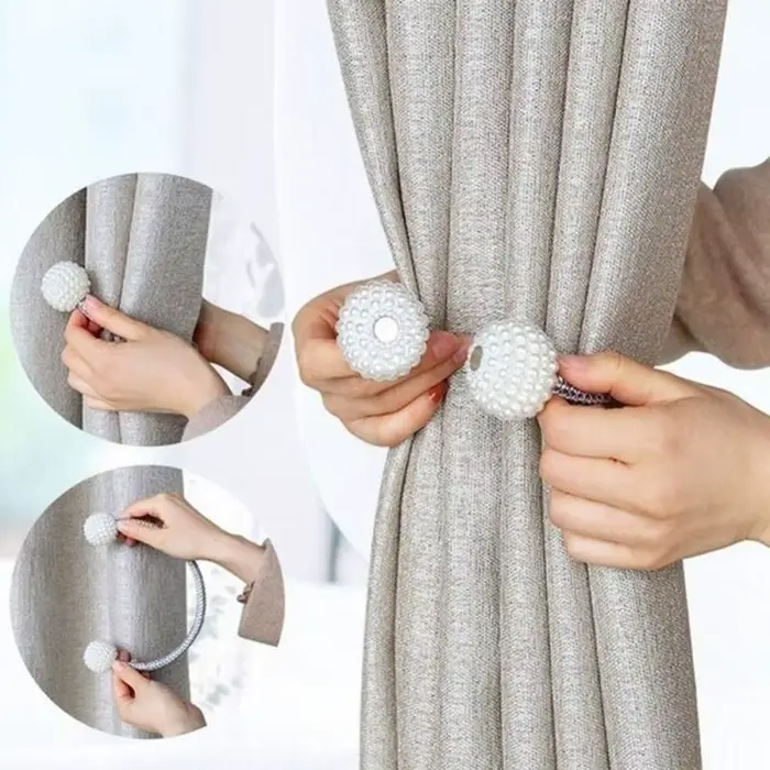 2 pièces perle magnétique rideau pince porte-rideau cravate boucle Clips suspendus boule boucle crav