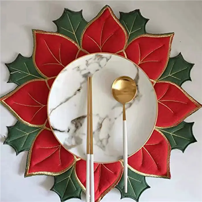 8X vacances noël napperons brodés appliques Poinsettia