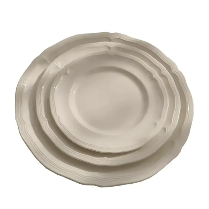 Livetai – assiette en céramique gaufrée blanche de Style rétro français avec garniture en dentelle