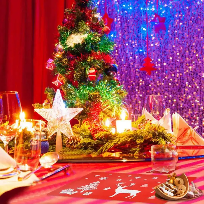 VELIF-toile de noël lavable, ensembles de 12 napperons et 12 tasses, élan, arbre de noël, imprimé fl