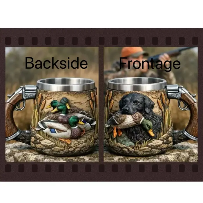 Chope à bière en acier inoxydable à double paroi, motif chasse 3D en relief (canard et chien), pour 