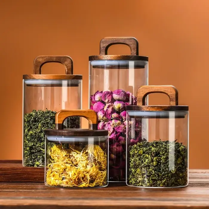 Bocaux en verre pour grains de café avec couvercle en bois
